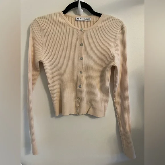 Fashion Zara Knit Cropped Cardigan Zara Ribbed Cropped Button